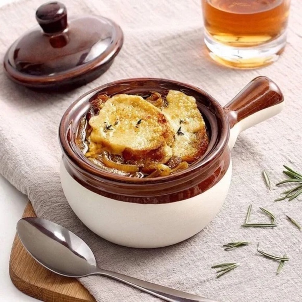 Set of 2 French ONION soup Crock Bowls with Lids/handles - Picture 8 of 8